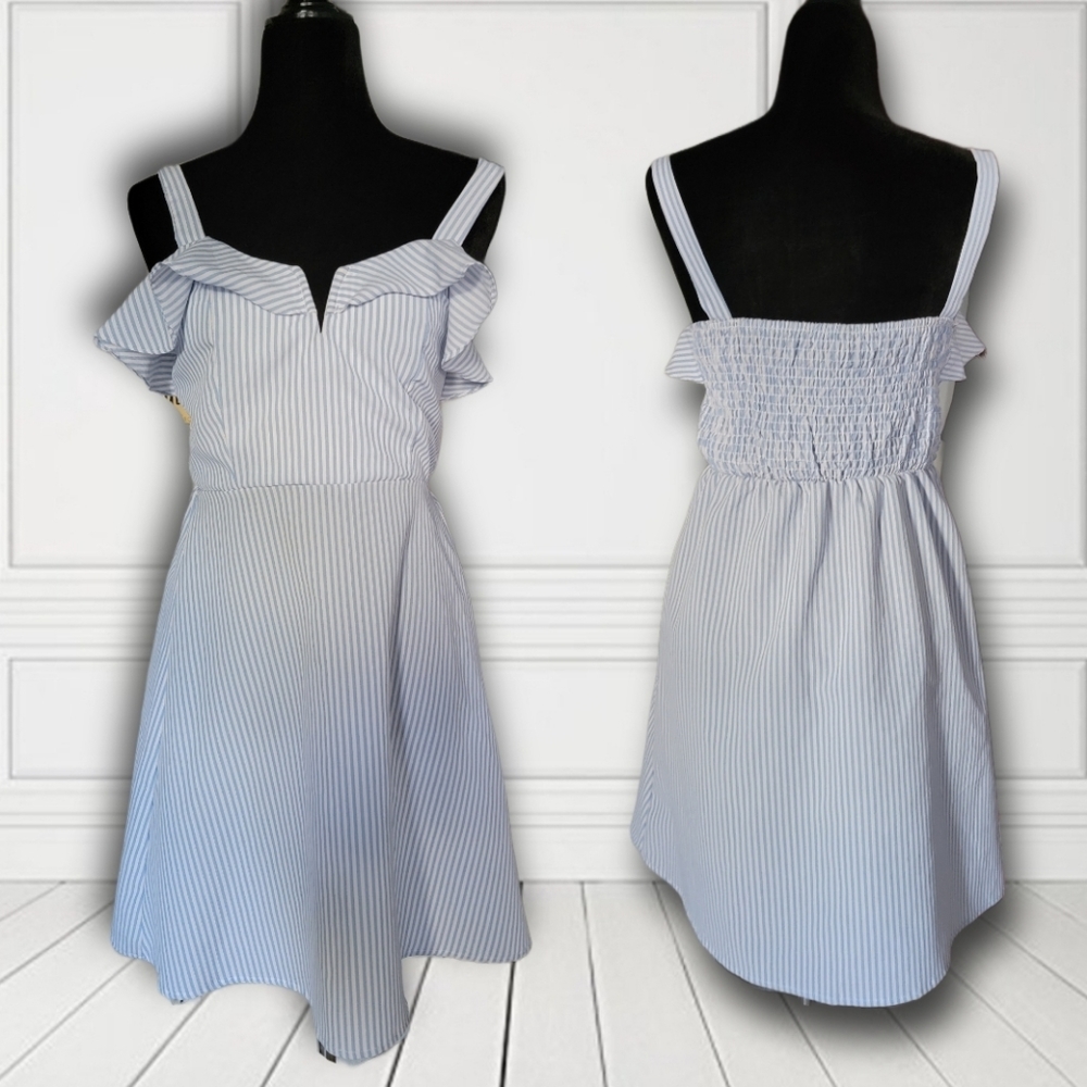 DEREK HEART Striped Sweetheart Neckline Dress